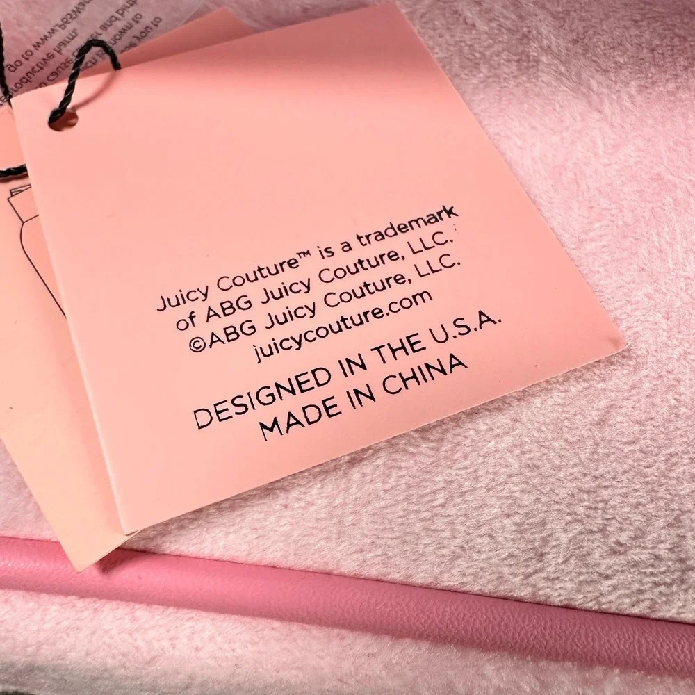 Juicy Couture Pink Velour Train Case Makeup Bag Scottie Dog Crest Rhinestone NWT